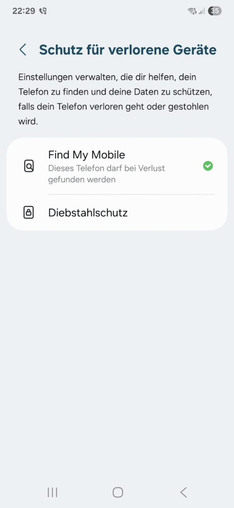 Samsung Diebstahlschutz