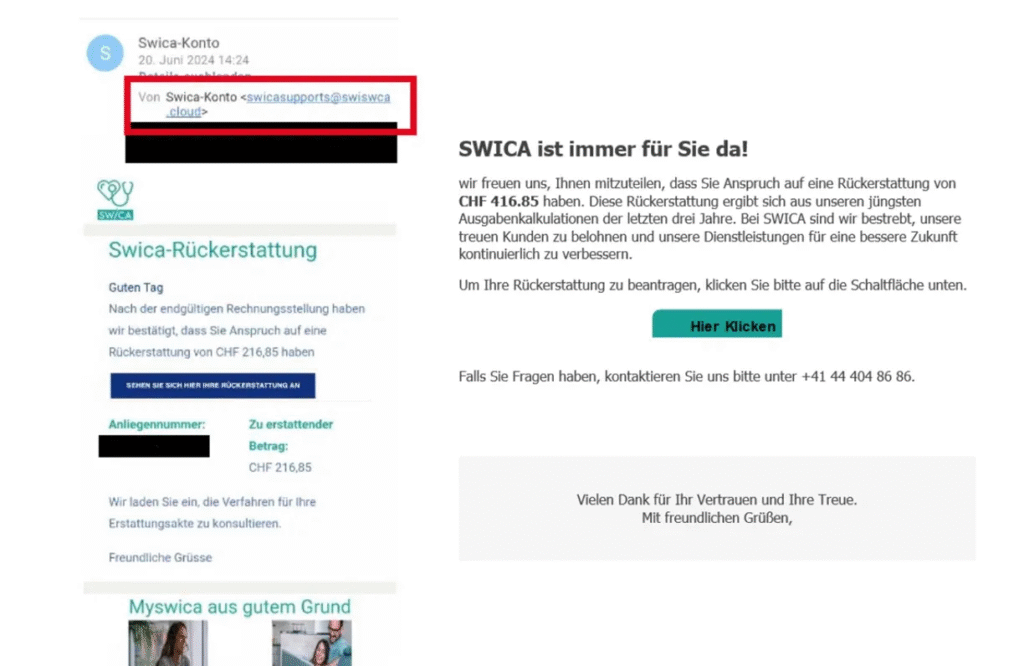Phishing-Angriffe auf SWICA-Kunden