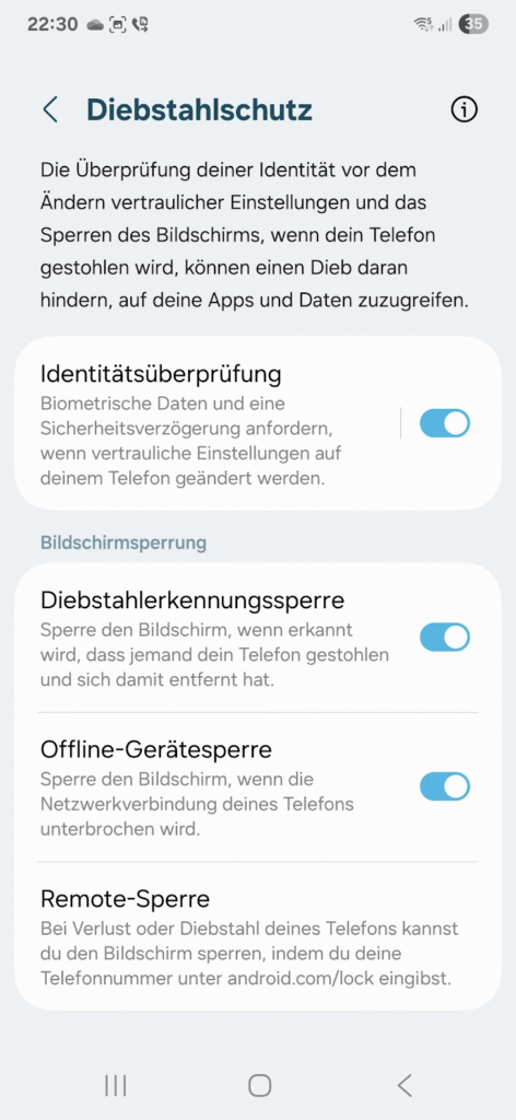 Samsung Diebstahlschutz