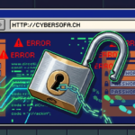 Digitales offenes Vorhängeschloss auf einem stilisierten Internet-Browser.